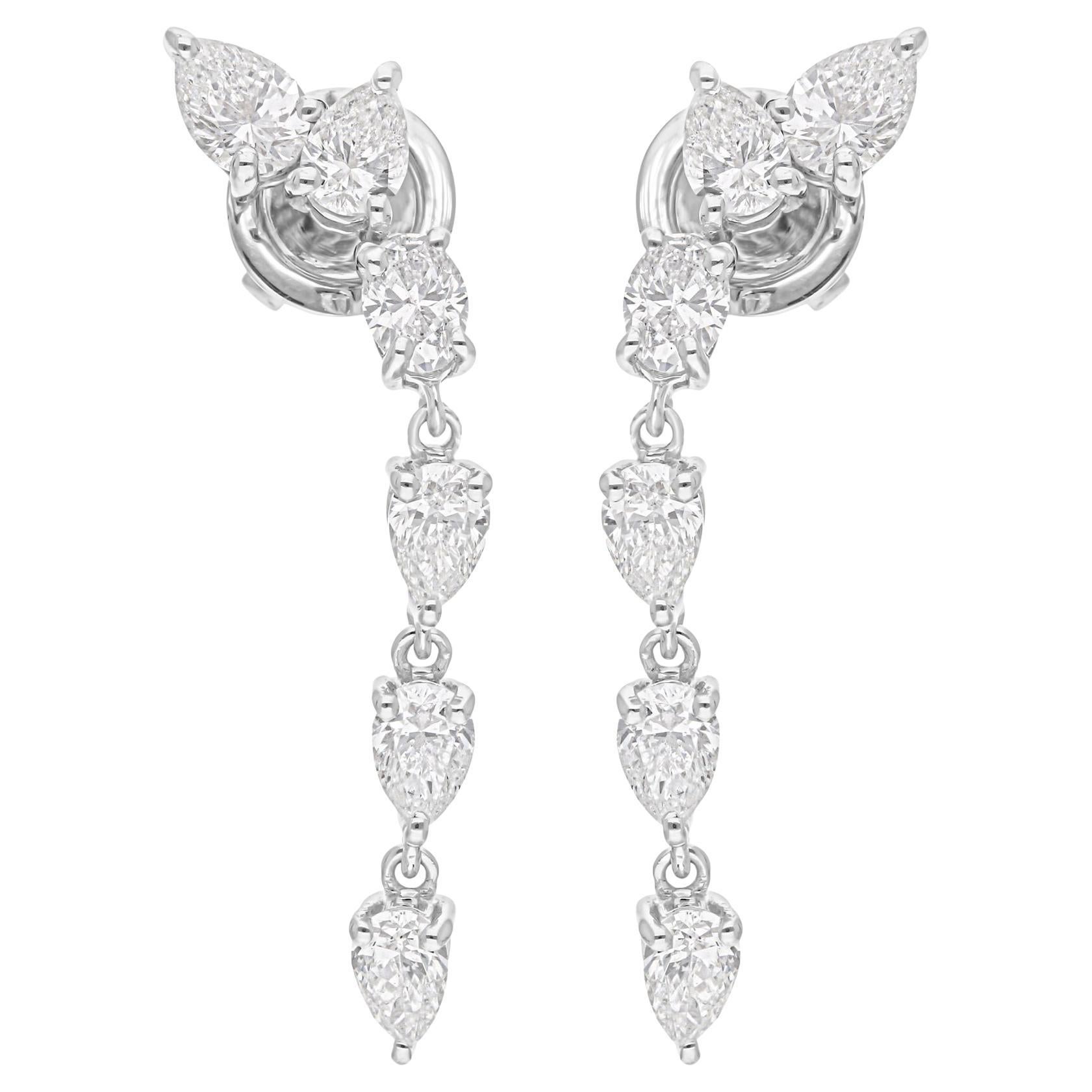 2.33 Carat SI/H Pear Oval Brilliant Cut Diamond Dangle Earrings 14k White Gold For Sale