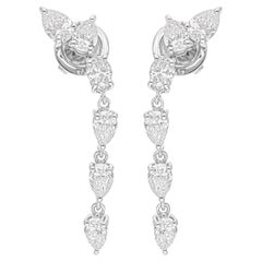 2.33 Carat SI/H Pear Oval Brilliant Cut Diamond Dangle Earrings 14k White Gold