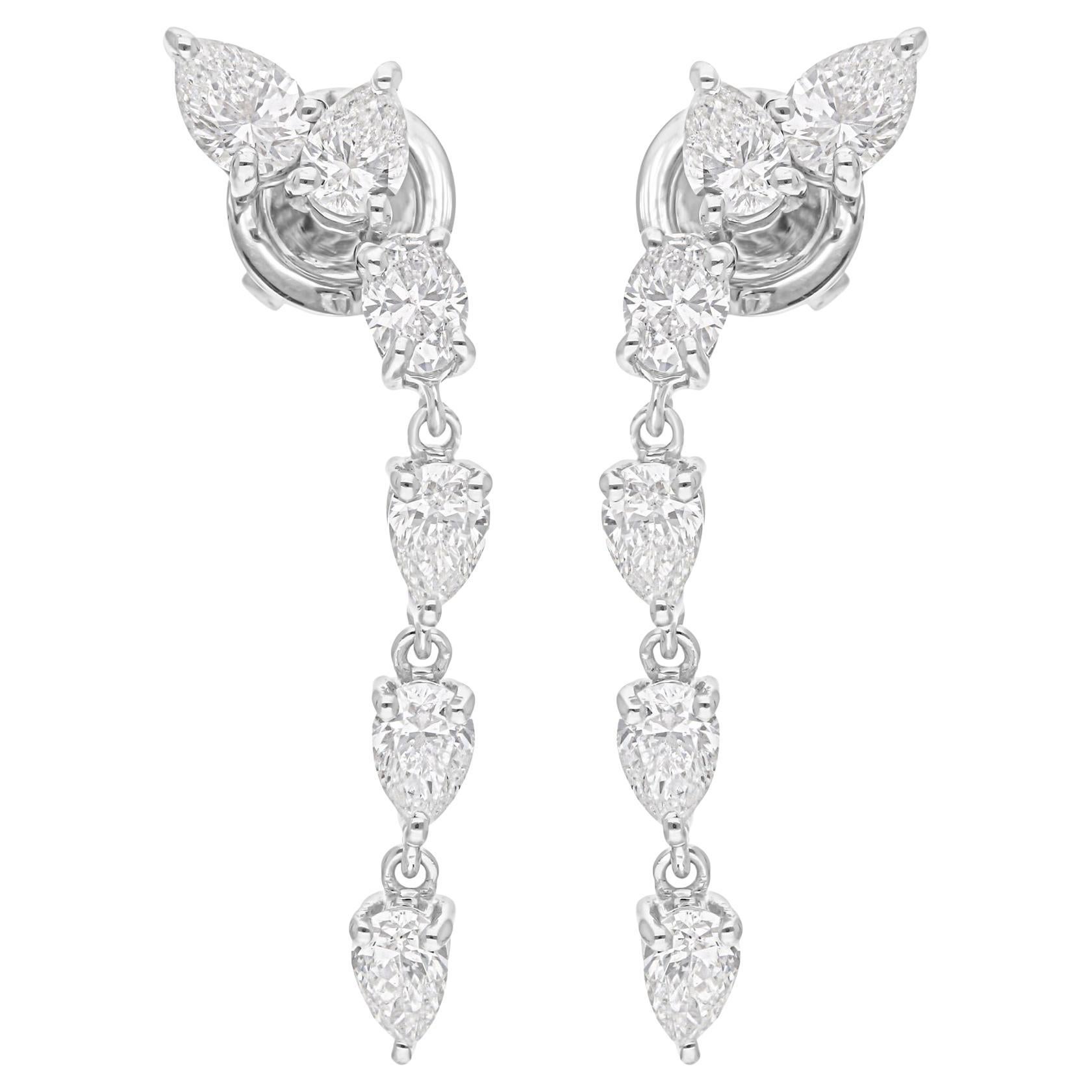 2.33 Carat SI/H Pear Oval Brilliant Cut Diamond Dangle Earrings 18k White Gold