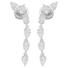2.33 Carat SI/H Pear Oval Brilliant Cut Diamond Dangle Earrings 18k White Gold