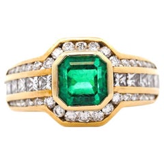 2.33 Carat Square Emerald & Diamond Channel 18K Gold Cocktail Ring