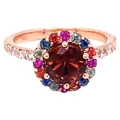 Anello cocktail in oro rosa con tormalina e zaffiro da 2,33 carati
