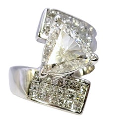 Trillion Cut Diamond Ring with Princess Cut Diamond Bypass White Gold Band