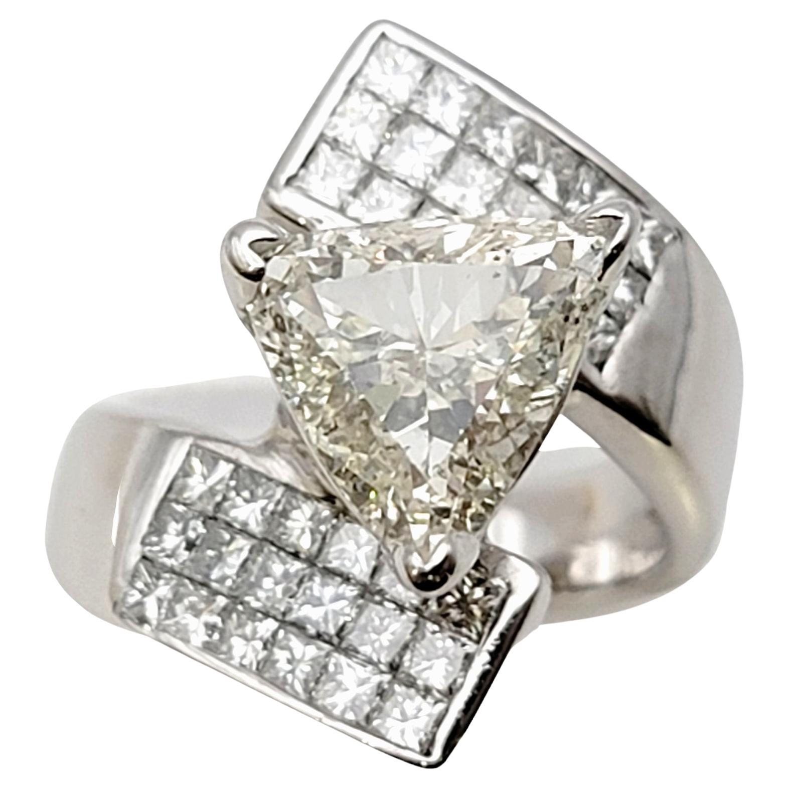 Trillion Cut Diamond Ring with Princess Cut Diamond Bypass White Gold Band