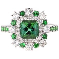 2.33 Carat Tsavorite and Diamond 18 Karat White Gold Engagement Ring