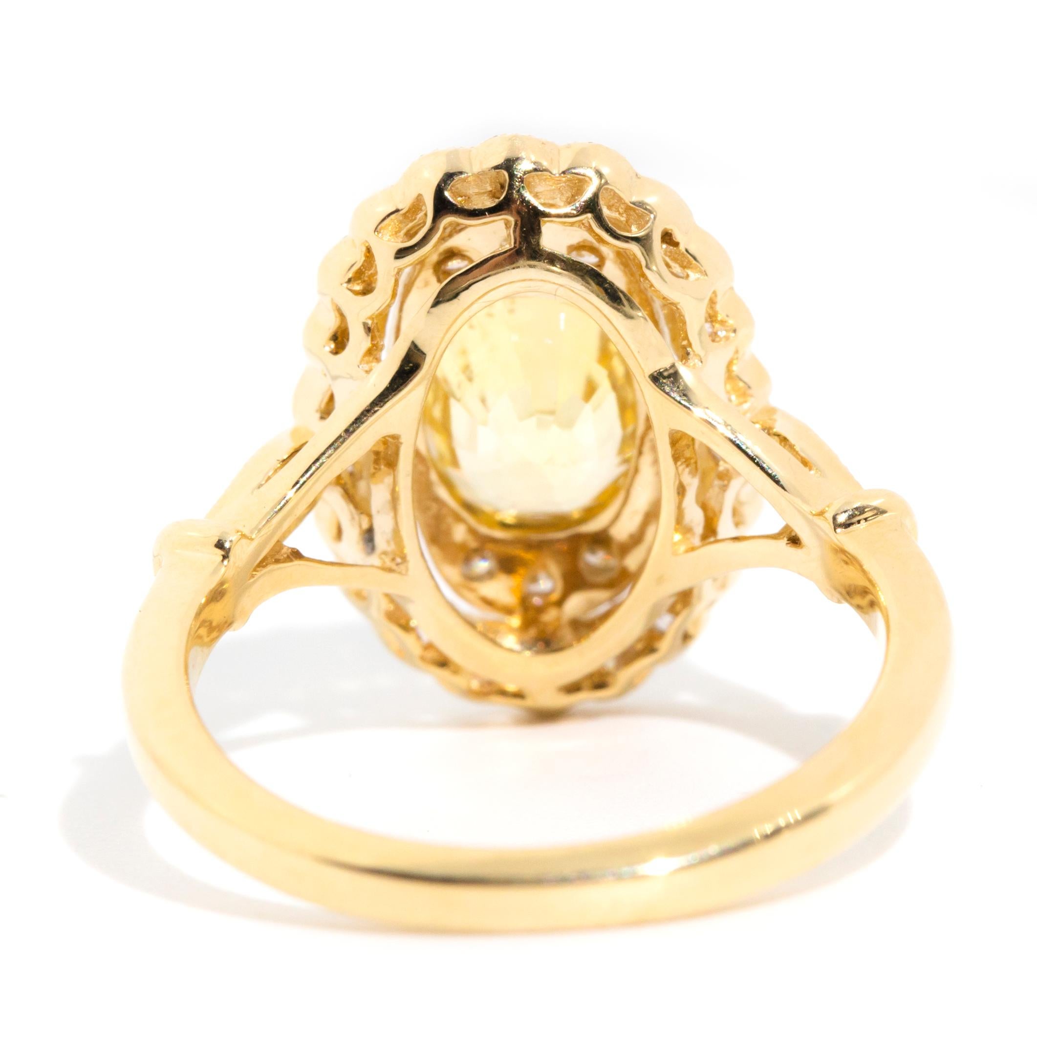 2.33 Carat Yellow Ceylon Sapphire and Diamond Halo Ring in 18 Carat Yellow Gold  For Sale 6