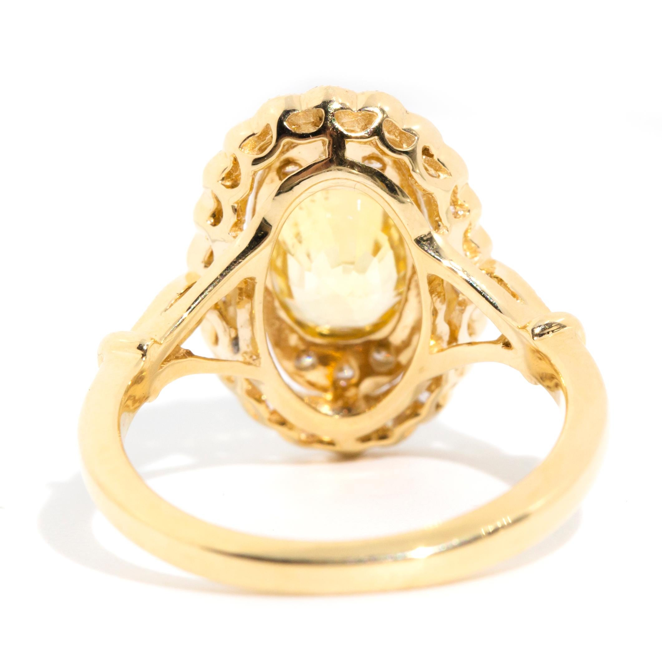 2.33 Carat Yellow Ceylon Sapphire and Diamond Halo Ring in 18 Carat Yellow Gold 6