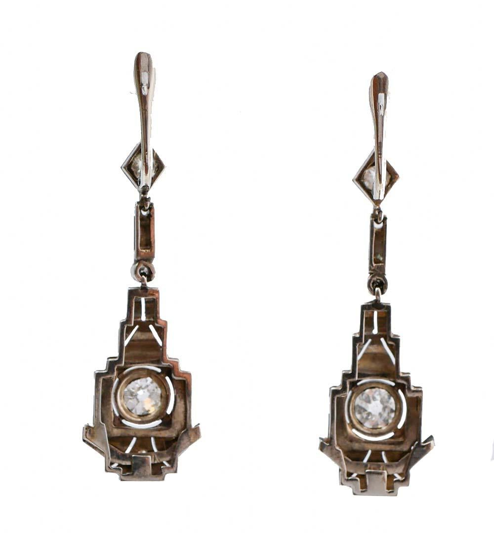 Retro 2.33 Carats Old-Cut Diamonds, 18 Karat White Gold Earrings. For Sale