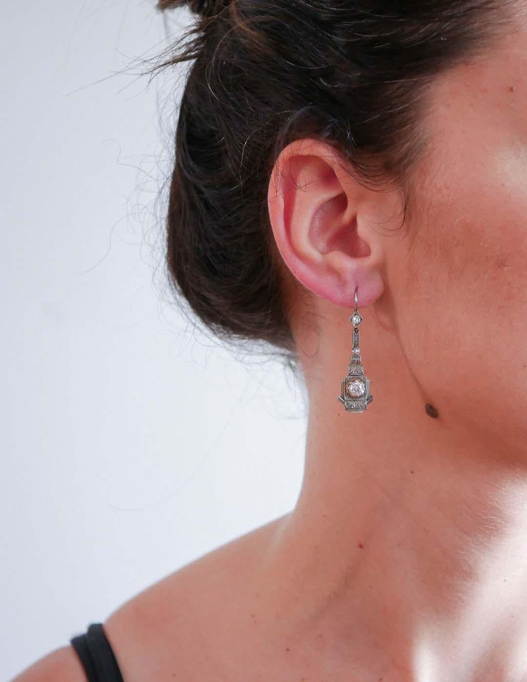 Brilliant Cut 2.33 Carats Old-Cut Diamonds, 18 Karat White Gold Earrings. For Sale