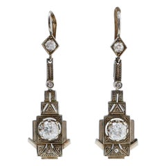 2.33 Carats Old-Cut Diamonds, 18 Karat White Gold Earrings.
