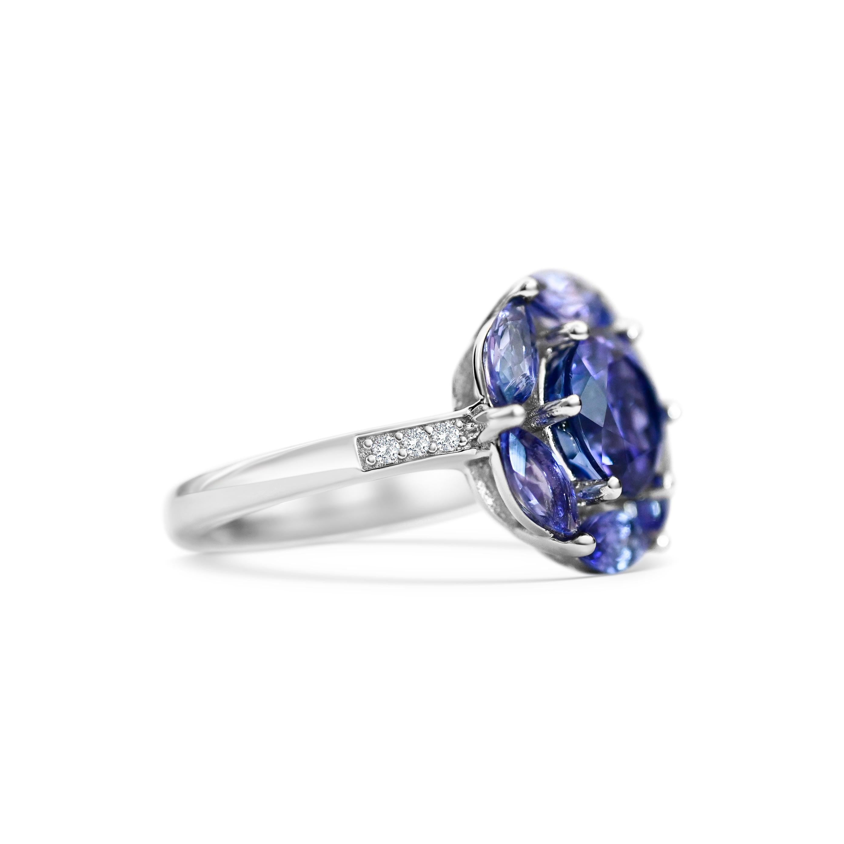 Art Deco 2.33 Ct Tanzanite Ring 925 Sterling Silver Rhodium Plated Wedding Ring  For Sale