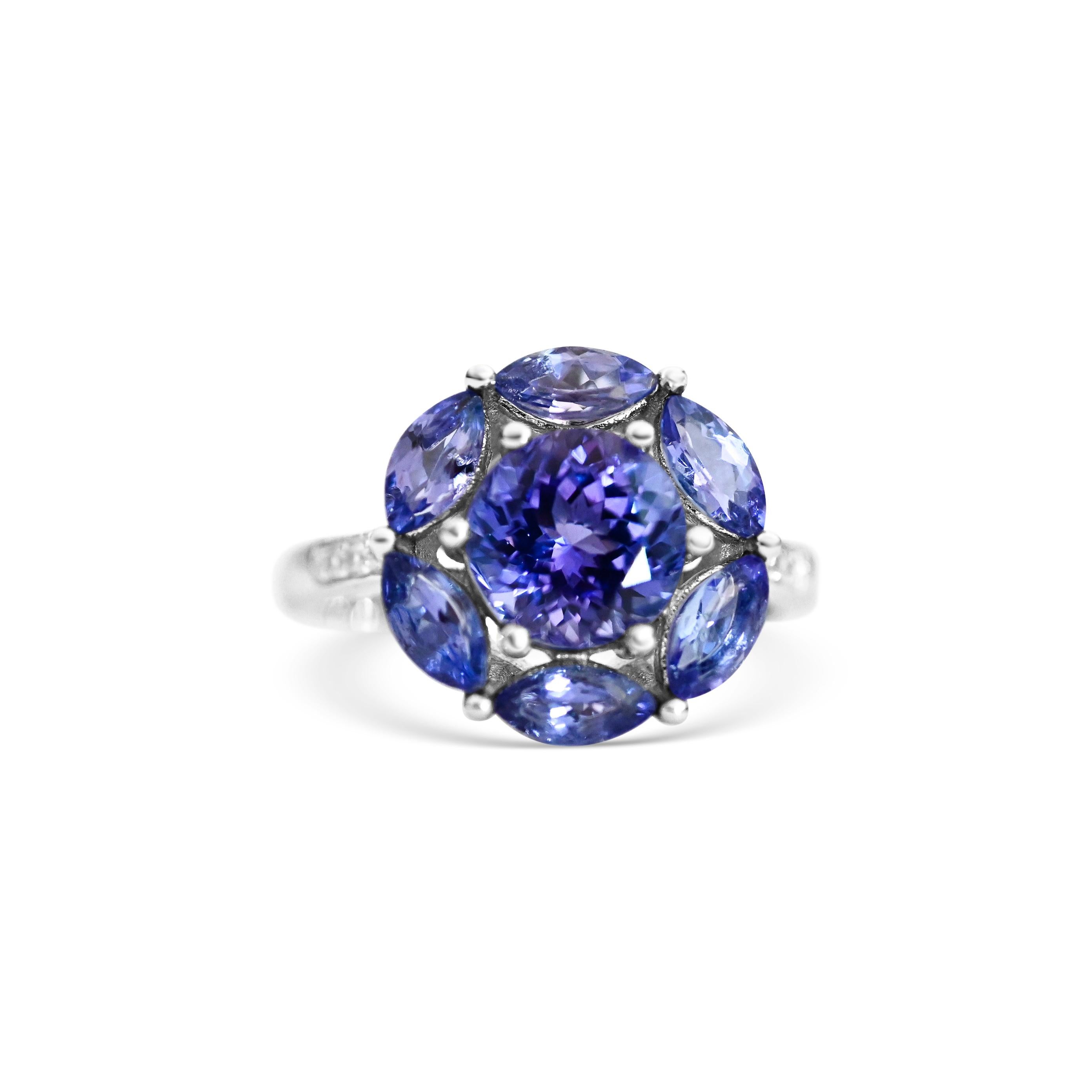 2.33 Ct Tanzanite Ring 925 Sterling Silver Rhodium Plated Wedding Ring  In New Condition For Sale In New York, NY
