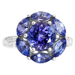 Used 2.33 Ct Tanzanite Ring 925 Sterling Silver Rhodium Plated Wedding Ring 