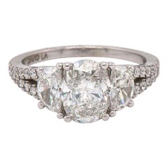 2.33 CTW Oval and Half Moons Diamond Engagement Ring in 18K White Gold