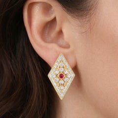 2.33 TCW Certified Diamond with Ruby Clip On Earrings 18k Yellow Gold