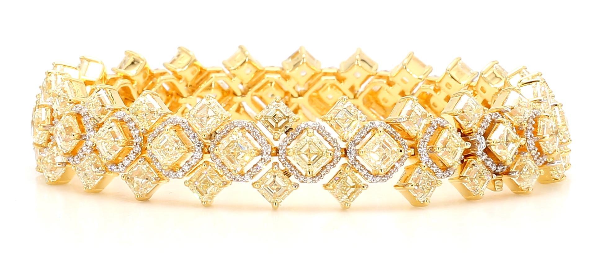 Modern 23.30 Carat Fancy Yellow Diamond Bracelet 18K White Gold For Sale