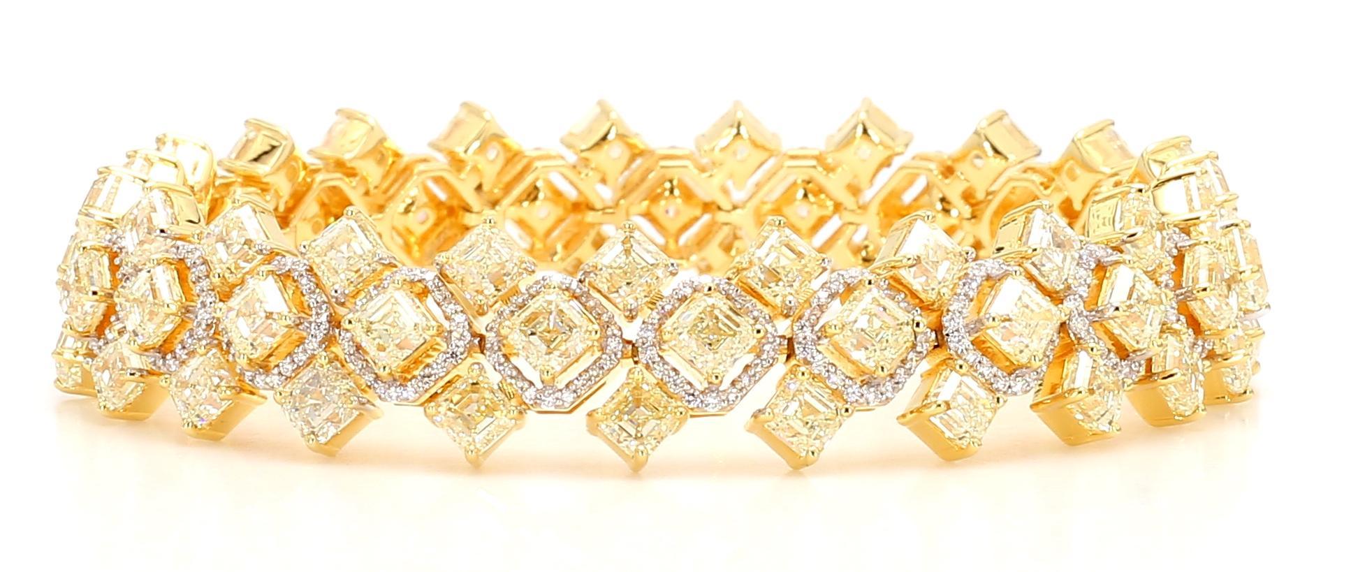 23.30 Carat Fancy Yellow Diamond Bracelet 18K White Gold In New Condition In New York, NY