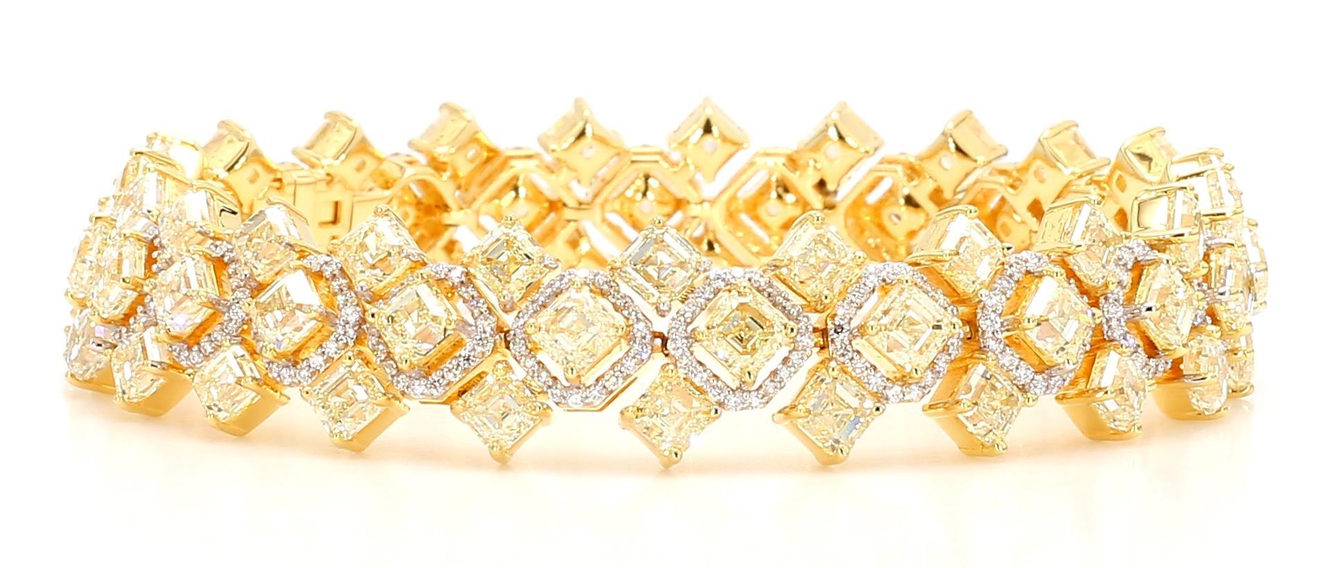 23.30 Carat Fancy Yellow Diamond Bracelet 18K White Gold In New Condition In New York, NY