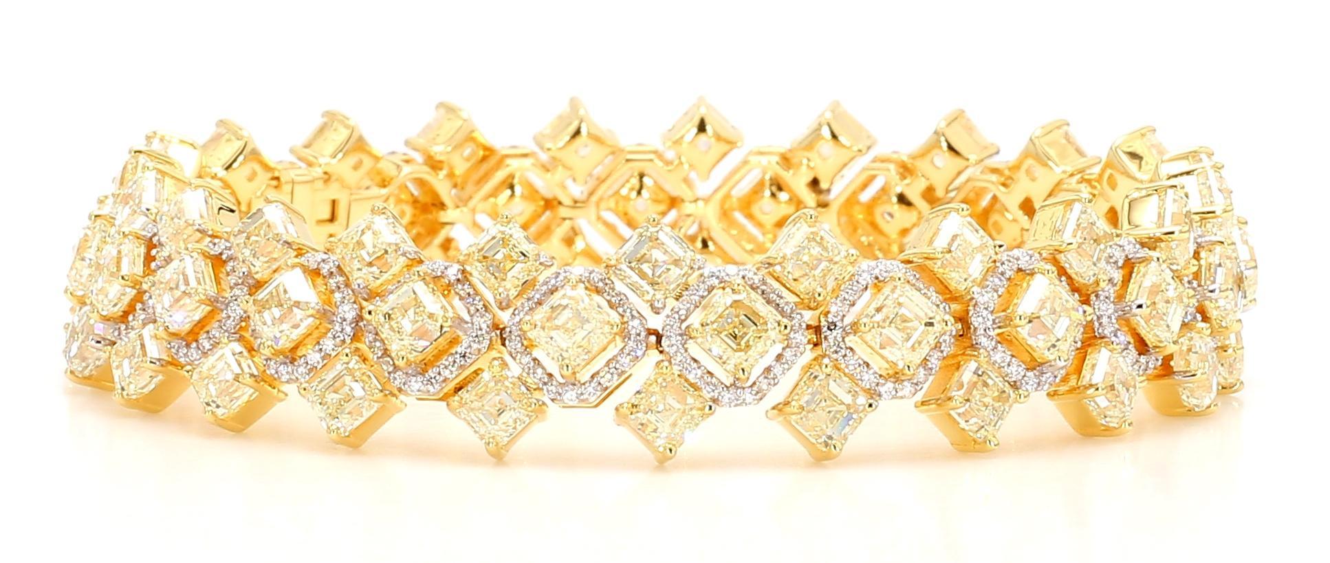 23.30 Carat Fancy Yellow Diamond Bracelet 18K White Gold For Sale 1