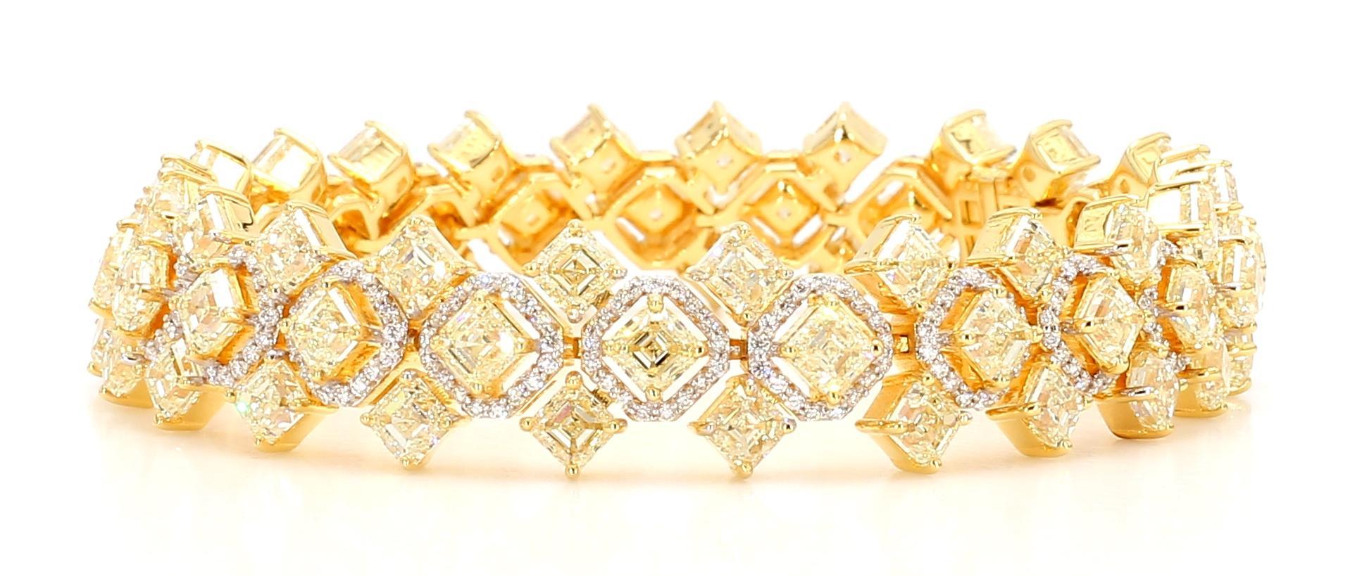 23.30 Carat Fancy Yellow Diamond Bracelet 18K White Gold For Sale 2