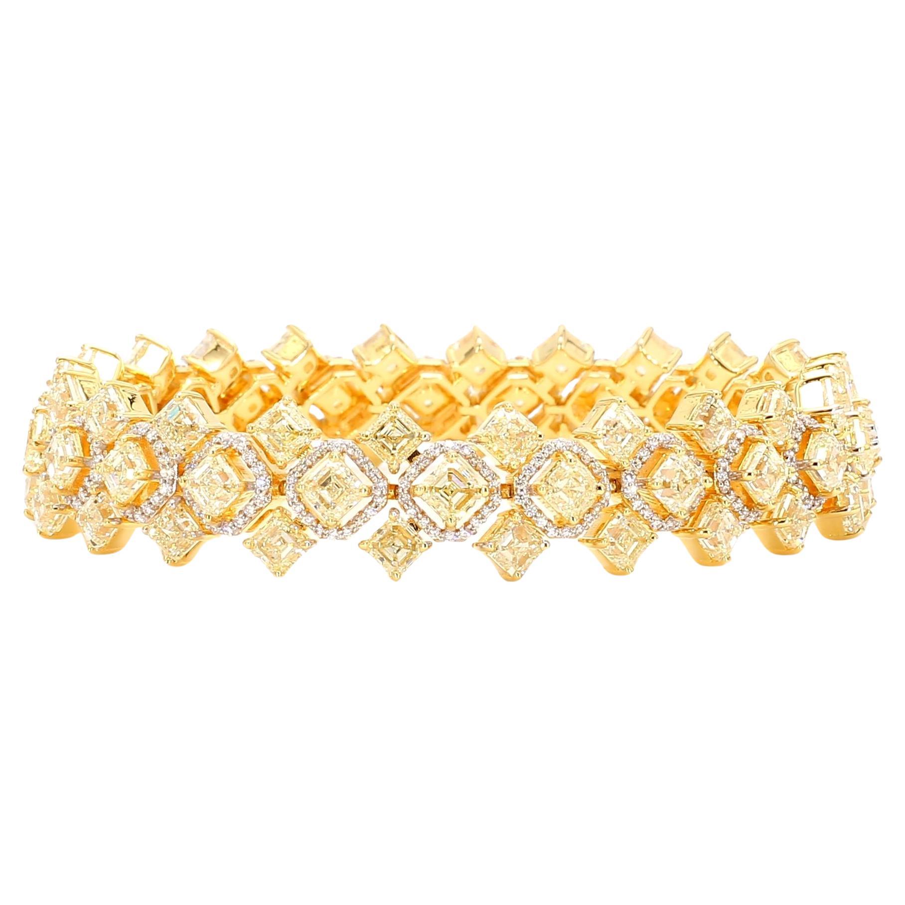 Bracelet fantaisie en or blanc 18 carats avec diamants jaunes de 23,30 carats