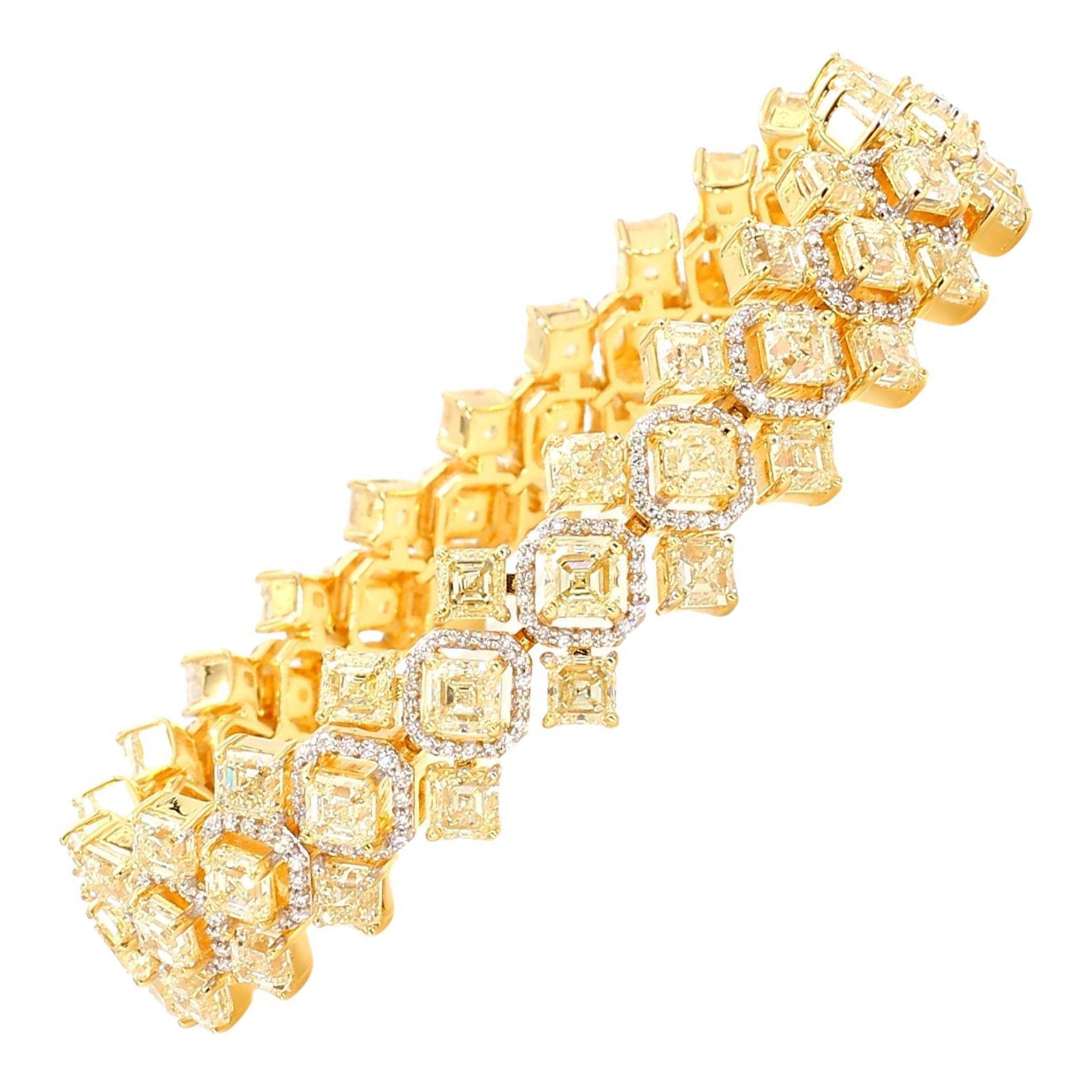 Bracelet fantaisie en or blanc 18 carats avec diamants jaunes de 23,30 carats