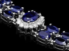 23.30 Natural Blue Sapphire and Diamond 14K Solid White Gold Bracelet