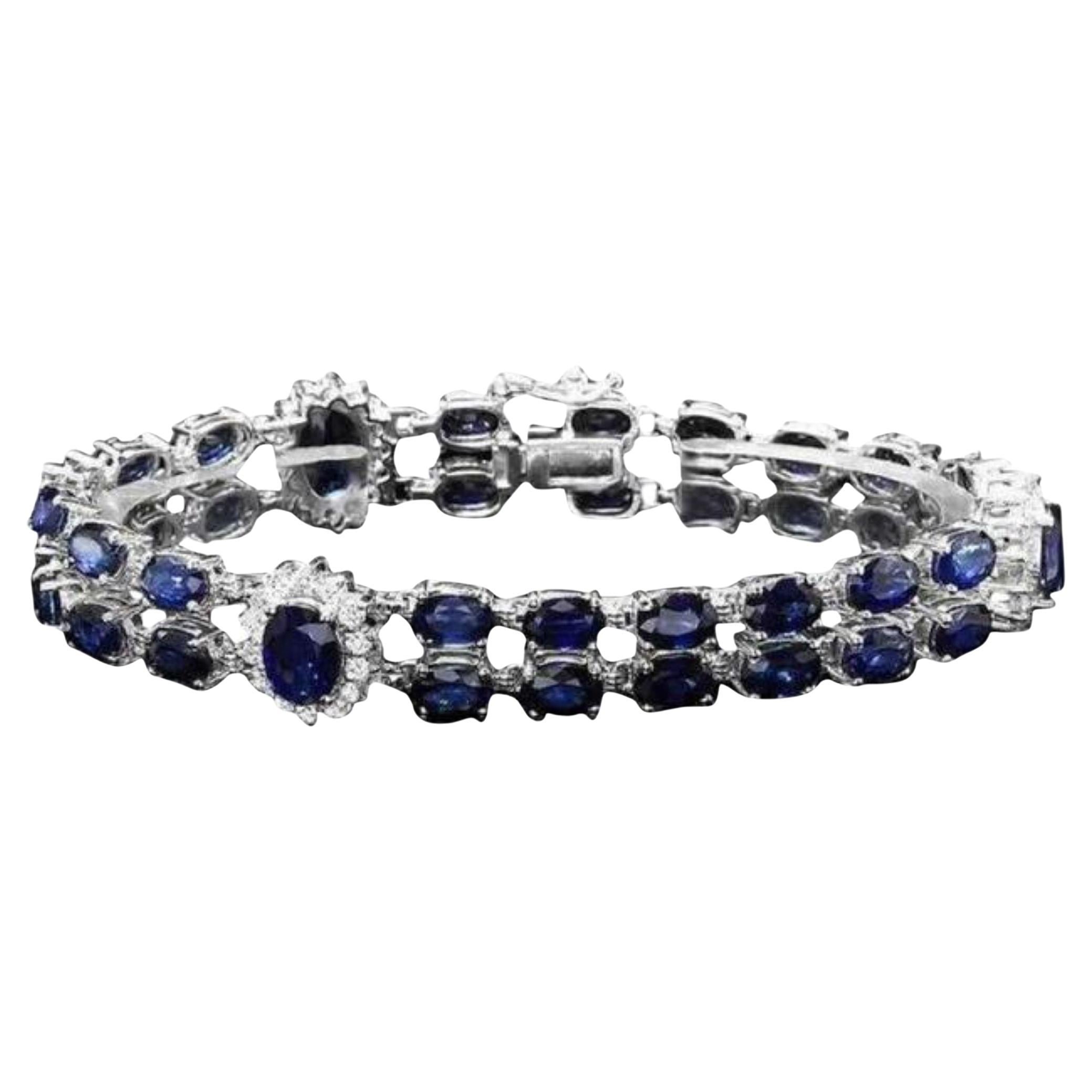 23.30 Natural Blue Sapphire and Diamond 14K Solid White Gold Bracelet For Sale