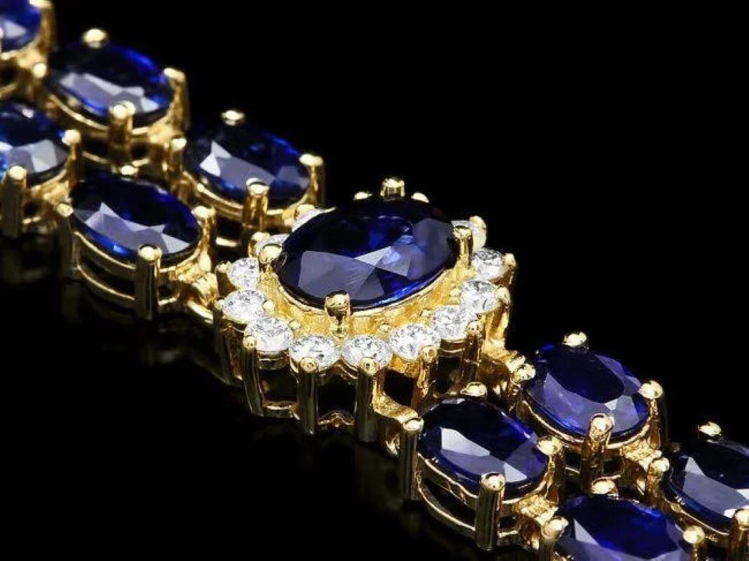 23.30 Natural Blue Sapphire and Diamond 14K Solid Yellow Gold Bracelet

Total Natural Sapphire Weight is: Approx. 21.90 carats 

Sapphires Measure: Approx. 6x4 - 8x6 mm

Sapphire Treatment: Diffusion

Total Natural Round Diamonds Weight: Approx.