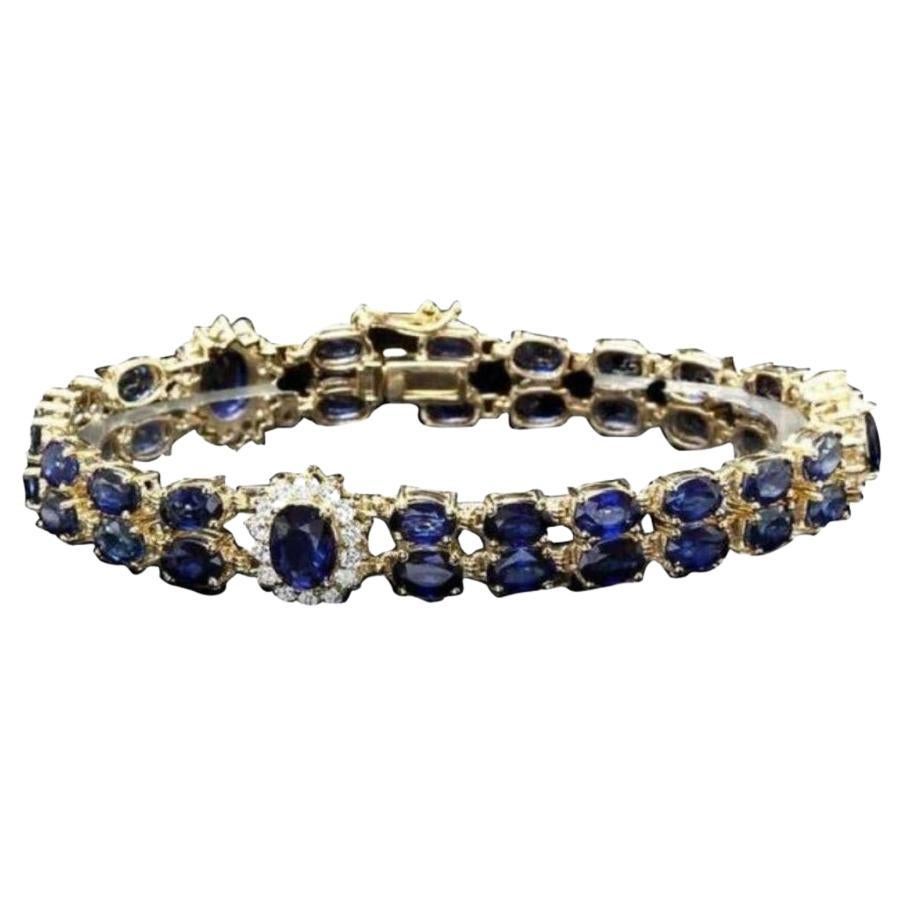 23.30 Natural Blue Sapphire and Diamond 14K Solid Yellow Gold Bracelet For Sale
