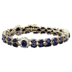 Bracelet en or jaune massif 14 carats avec saphirs bleus naturels 23,30 et diamants