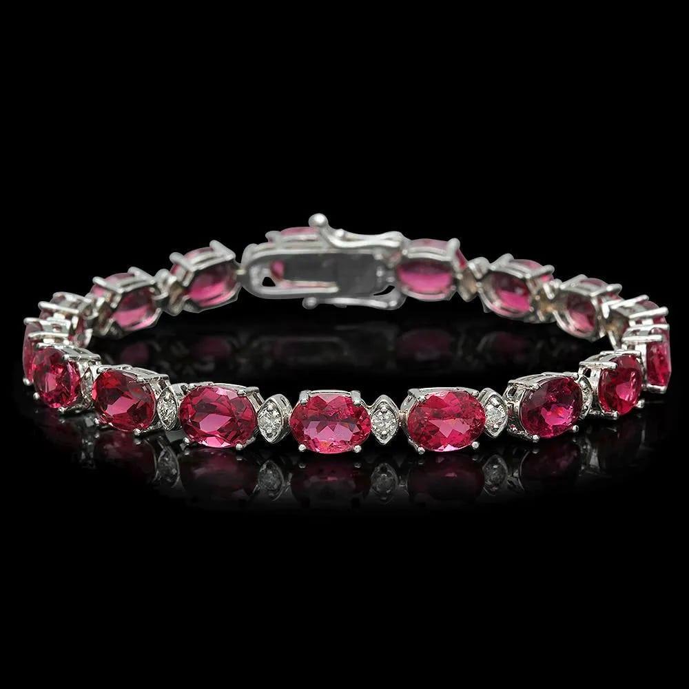 Mixed Cut 23.30ct Natural Tourmaline and Diamond 14K Solid White Gold Bracelet For Sale