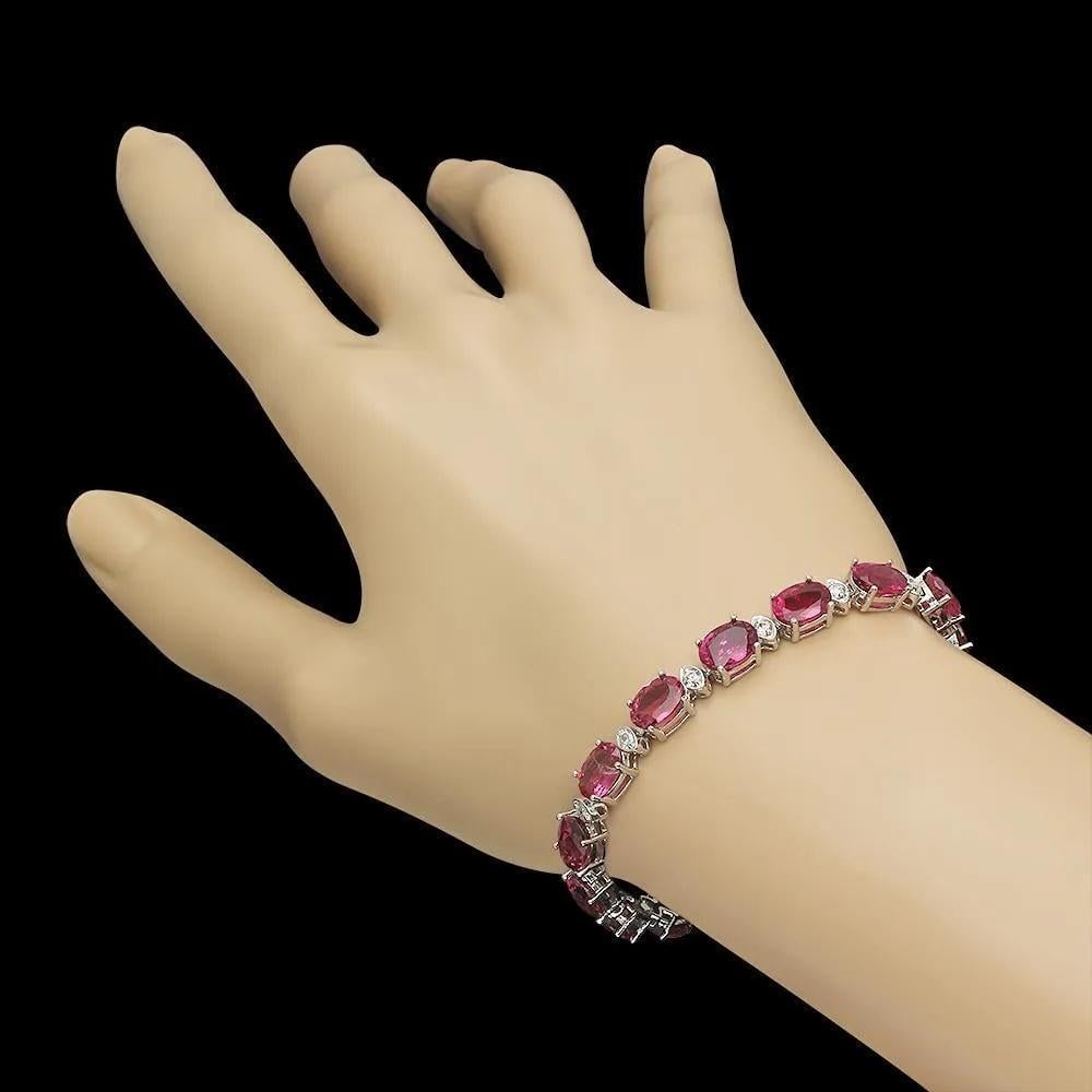 23.30ct Natural Tourmaline and Diamond 14K Solid White Gold Bracelet In New Condition For Sale In Los Angeles, CA
