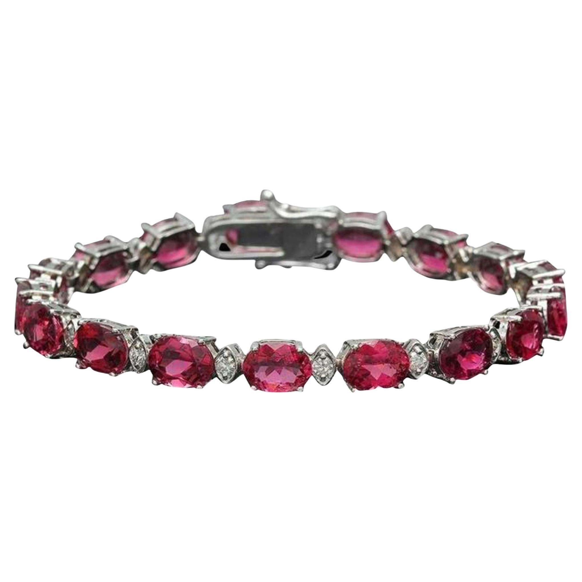 23.30ct Natural Tourmaline and Diamond 14K Solid White Gold Bracelet