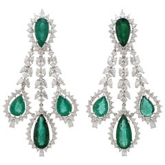 Pendientes araña de oro de 14 quilates con diamante esmeralda de 23,32 quilates