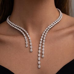 23.32Ct Double Row Pear Diamond Open Clamper Collar Necklace 18K White Gold