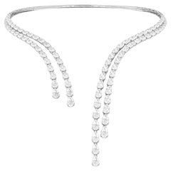 23.32Ct Double Row Pear Diamond Open Clamper Collar Necklace 18K White Gold