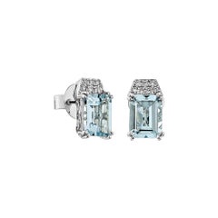 Sunita Nahata Aquamarine 2.33ct. Stud Earrings in 18KWG with Diamond.