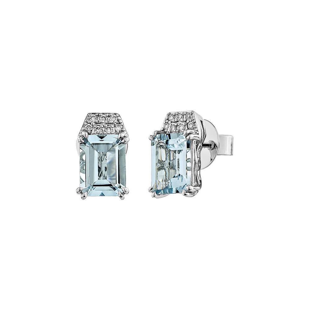 Octagon Cut 2.335 Carat Aquamarine Stud Earring in 18Karat White Gold with White Diamond. For Sale