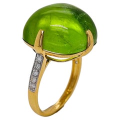 23,35 Karat Peridot Rund Diamant Gelbgold Ring