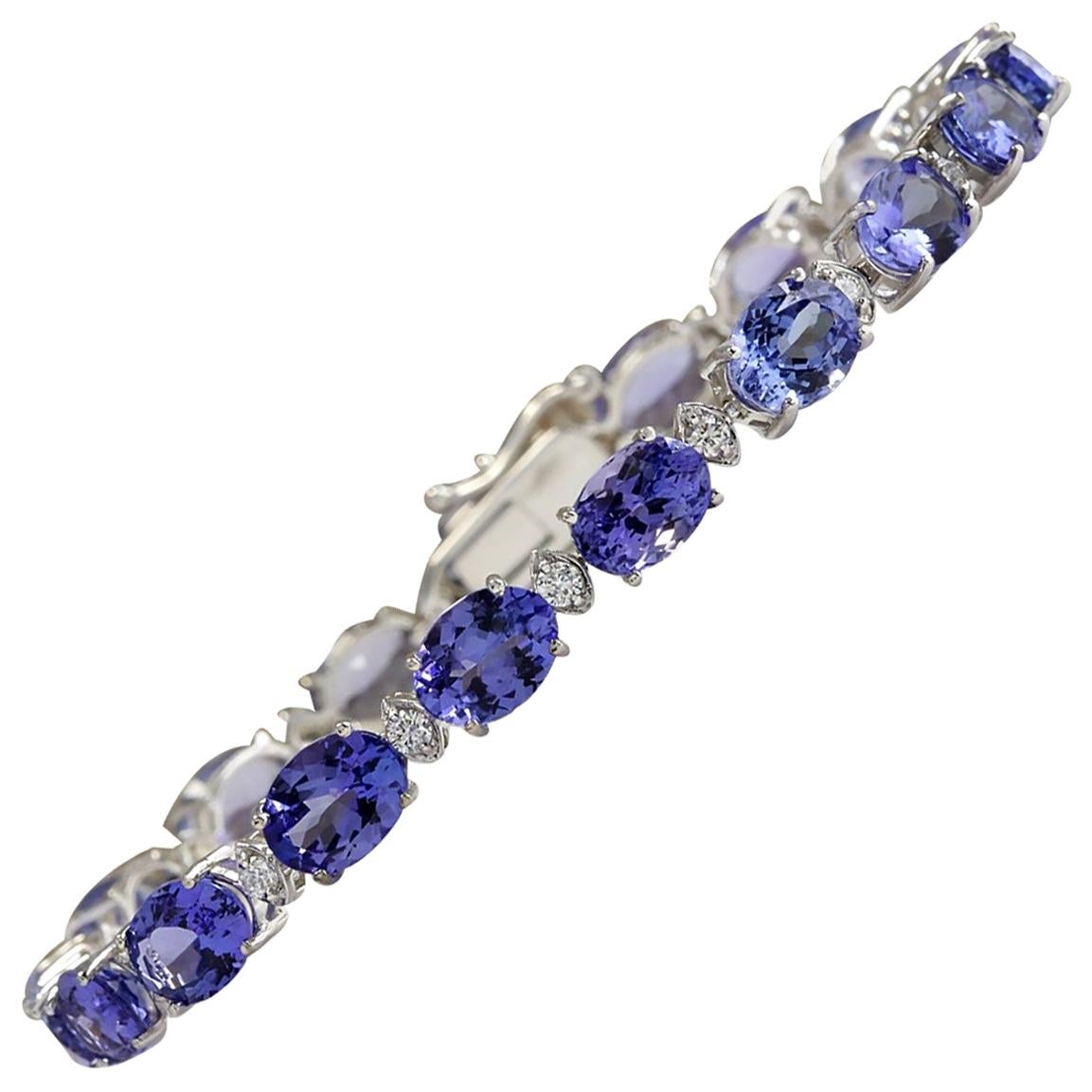 Stamped: 14K 
Total Bracelet Approx. Weight: 10.0 Grams
Bracelet Length: 7 Inches
Bracelet Width: 6 Millimeters
Total Tanzanite Weight: 22.65 Carat (Measures: 8.00x6.00 Millimeters)
Color: Blue
Total  Diamond Weight: 0.70 Carat
Color: F-G, Clarity: