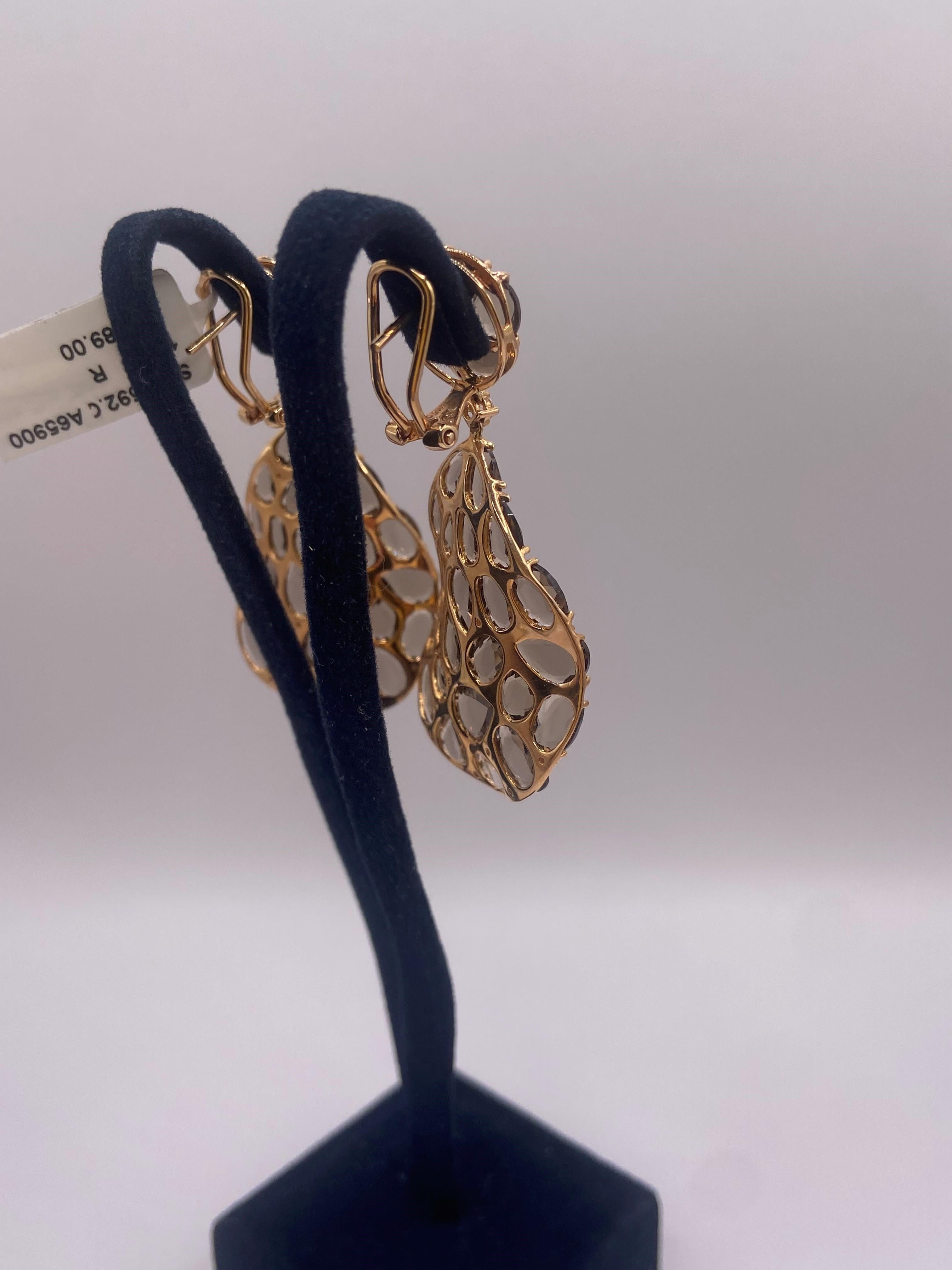 Boucles d'oreilles en or rose 18KT avec quartz brun et diamants ronds de 23,36ct en vente 4