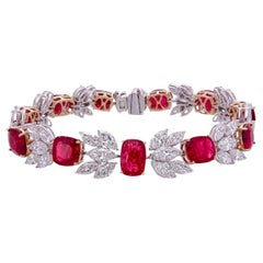 Pulsera de rubíes y diamantes de Birmania sin calor de 23,37 quilates en oro blanco de 18 quilates