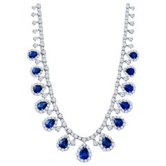 23.38ct Pear Shape Sapphire and 28.34 Carat Diamond Platinum Teardrop Necklace