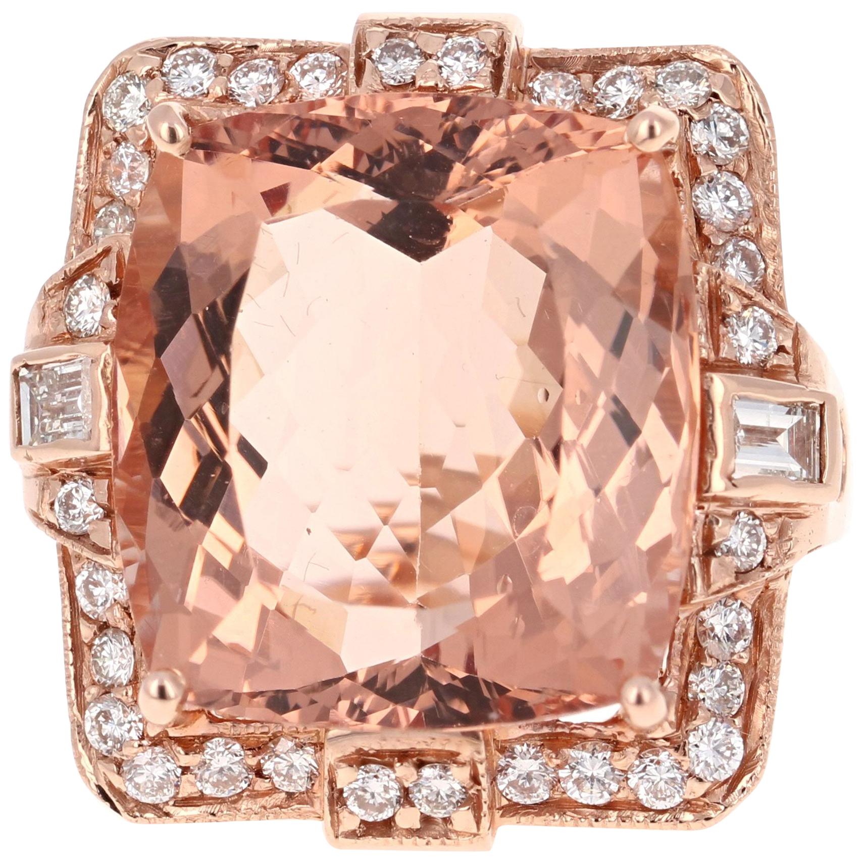 23.39 Carat Morganite Diamond 14 Karat Rose Gold Cocktail Ring