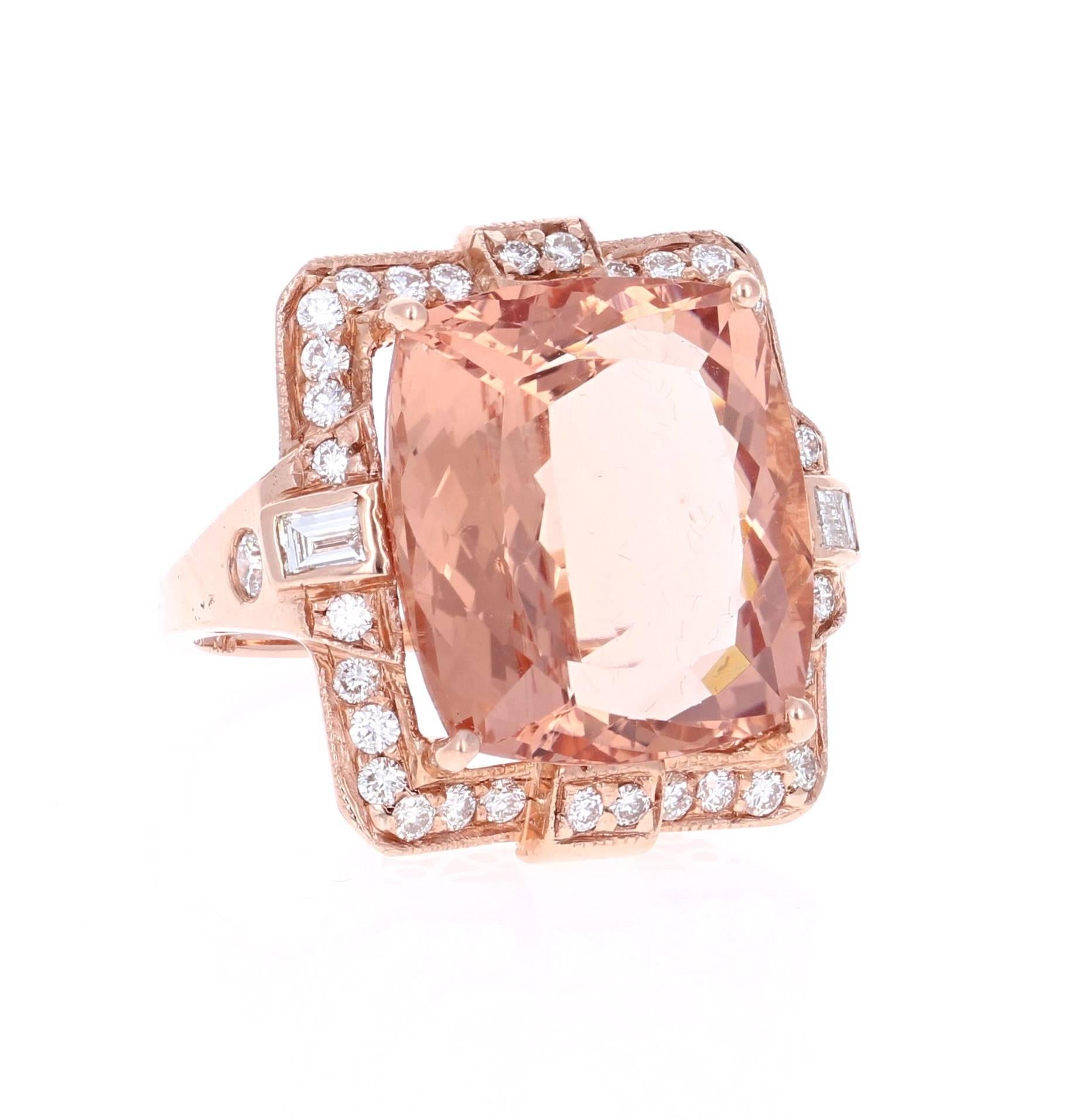 Modern 23.39 Carat Morganite Diamond Rose Gold Ring