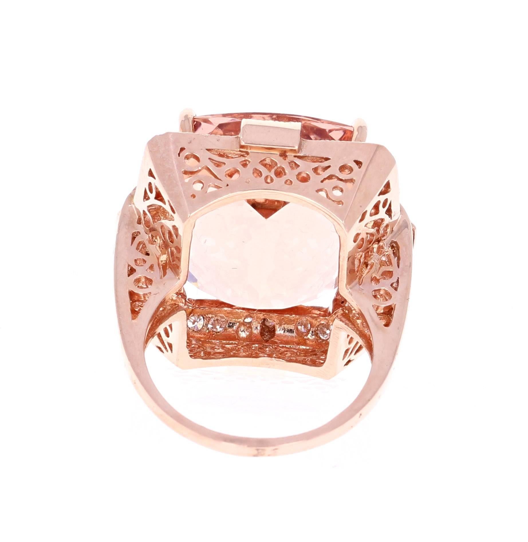 23.39 Carat Morganite Diamond Rose Gold Ring In New Condition In Los Angeles, CA