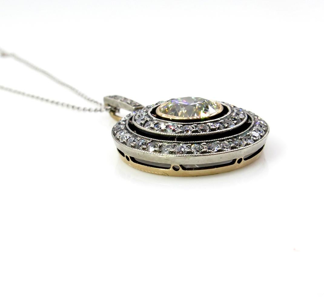 2.33 Carat Vintage Victorian Diamond Pendant Necklace Drop Silver and Gold 4