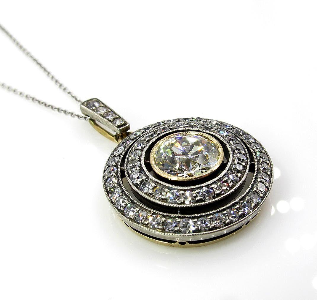 Old European Cut 2.33 Carat Vintage Victorian Diamond Pendant Necklace Drop Silver and Gold