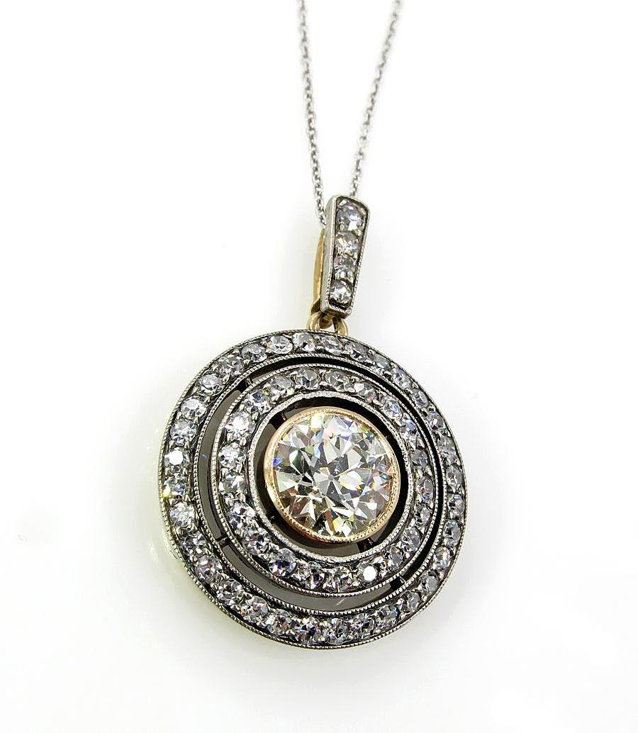 2.33 Carat Vintage Victorian Diamond Pendant Necklace Drop Silver and Gold In Good Condition In New York, NY